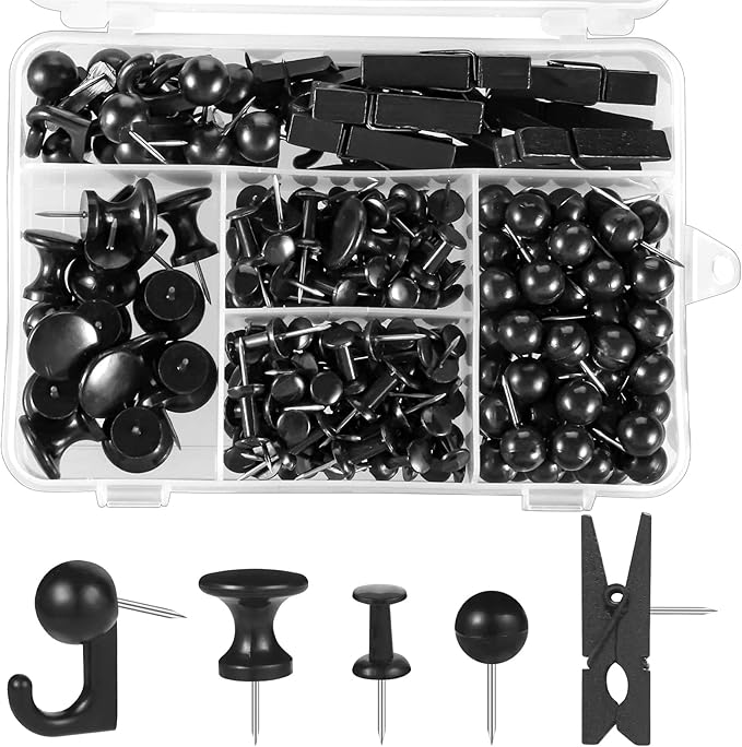 200 Pieces Push Pins Thumb Tacks Black Push Pins by BESARME