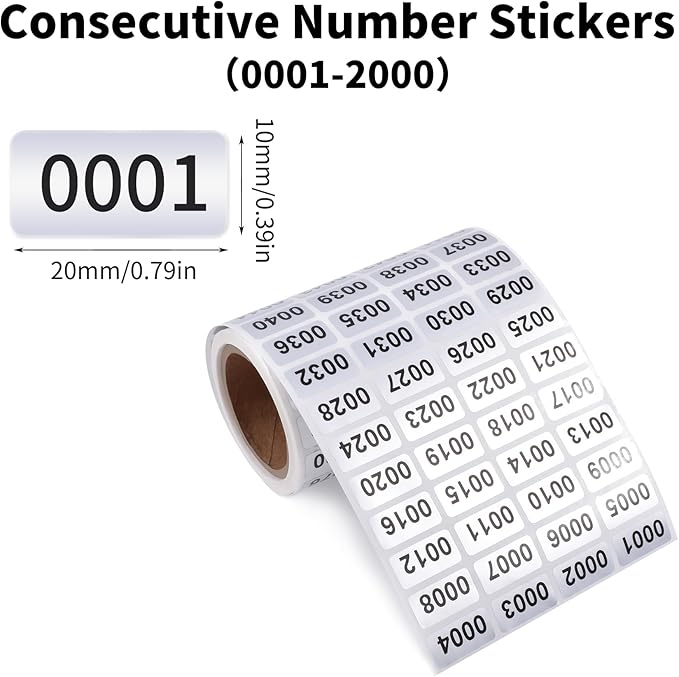 1-2000 Consecutive Number Inventory Stickers Self Adhesive Waterproof Labels - Image 2