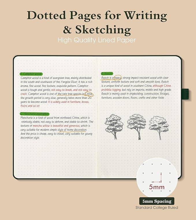 PAIBAS Dotted Journal Notebook for Women Men, 160 Pages Dot Grid Journals for - Image 3