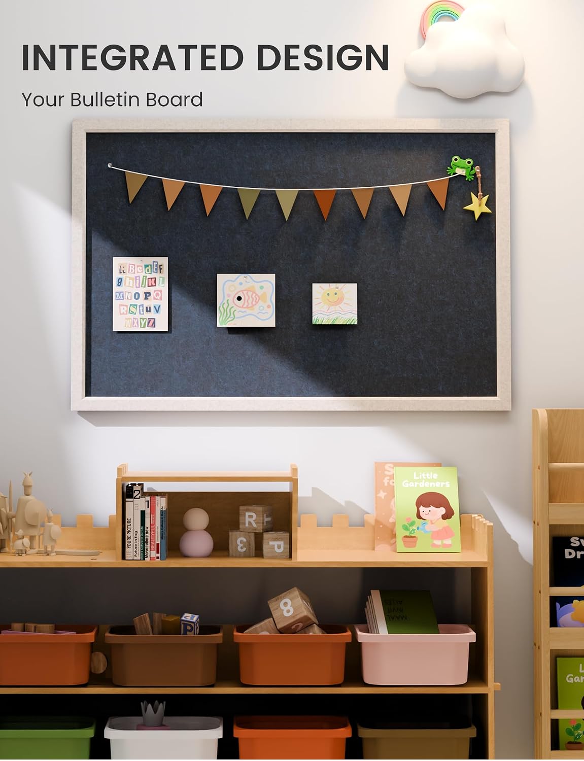 Fluxynara Framed Felt Bulletin Board, 35.4" x 23.6", Carbon Blue