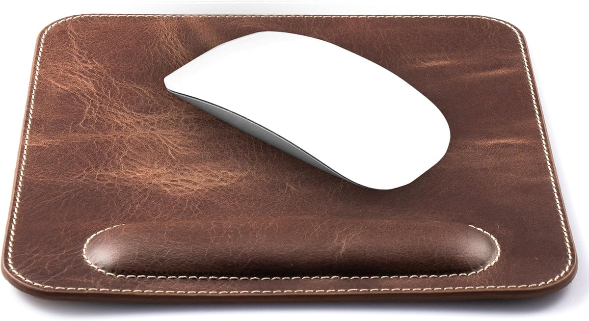 Londo Top Grain Leather Mouse Pad with Wrist Rest – Ergonomic Support, Non-Sl...