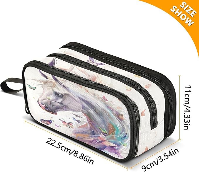 BOENLE White Horse Butterflies Pencil Case Box Boys Girls Large Pencil Pouch - Image 4