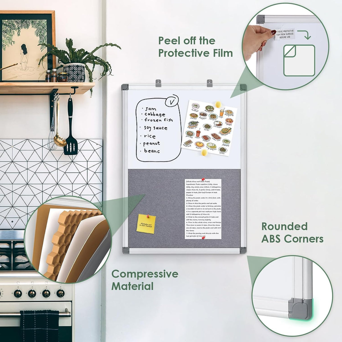 SWANCROWN Bulletin Board White Board Combo, 24 x 18 in, Aluminum Frame