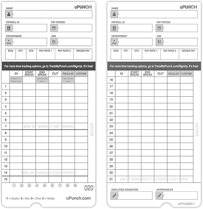100 uPunch Time Cards for HN4000 - Image 2