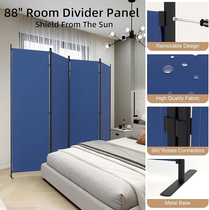Kecreque Room Partitions and Dividers 4 Panel Portable Wall w/ 3 Wider Feet - Image 3