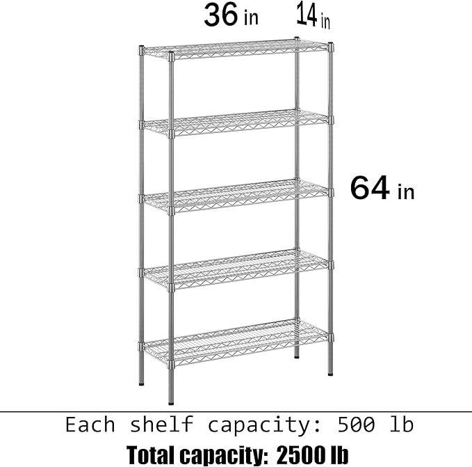 Regal Altair 14" Deep x 36" Wide x 64" Height Wire Shelving Kit | 5-Tier | NSF - Image 3