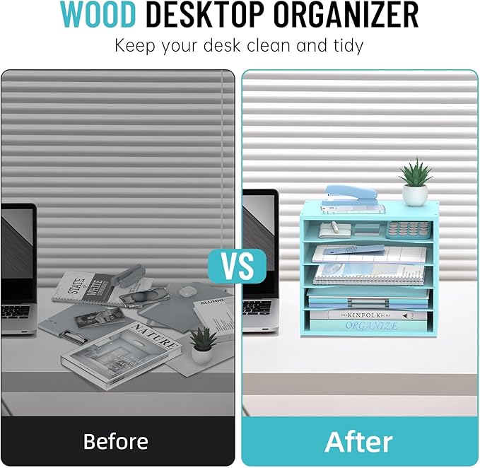 SHARKWOODS 5-Tier Wood Desk Organizer, Paper Tray Organizer - Image 6
