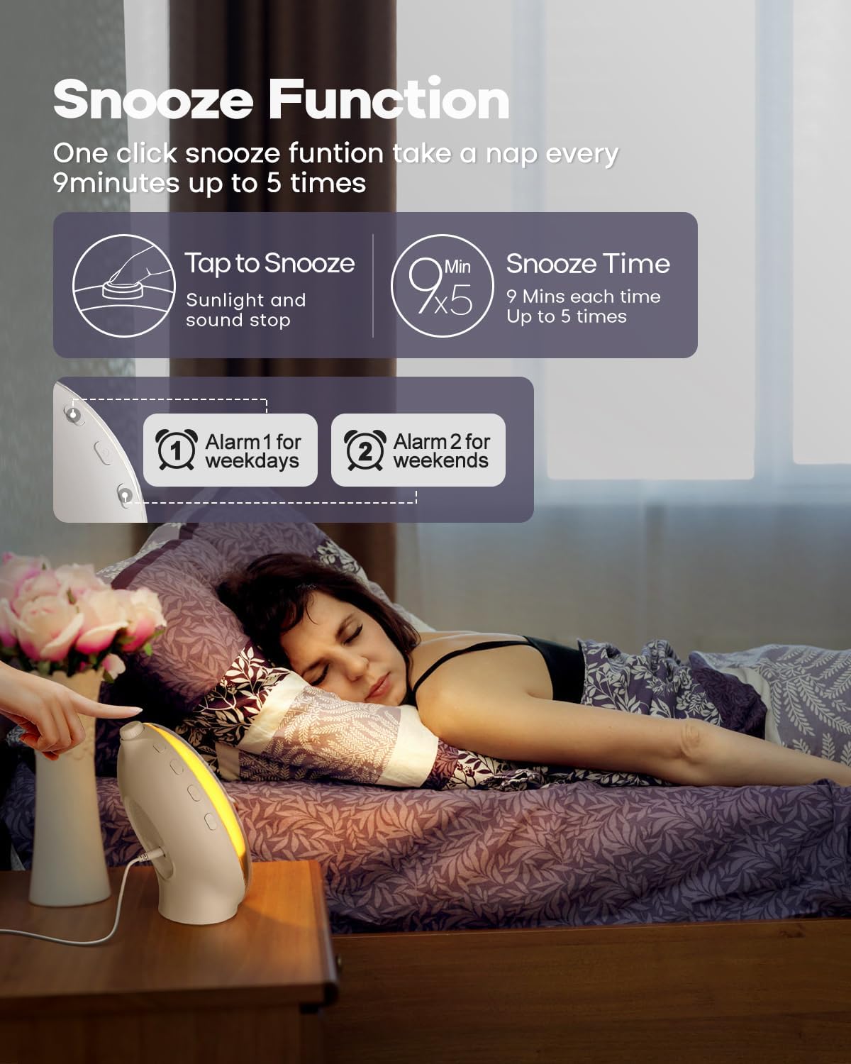 sunrise alarm clock for heavy sleepers, wake up, close-up detail