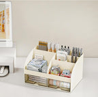 Desk Organizer with 6 Compartments and 2 Drawers, Plastic Makeup Organizer - Image 5