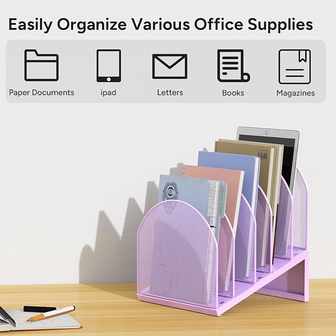 OUTIOE 5-Section Desk File Organizer, Metal Mesh Folder Organizer - Image 7