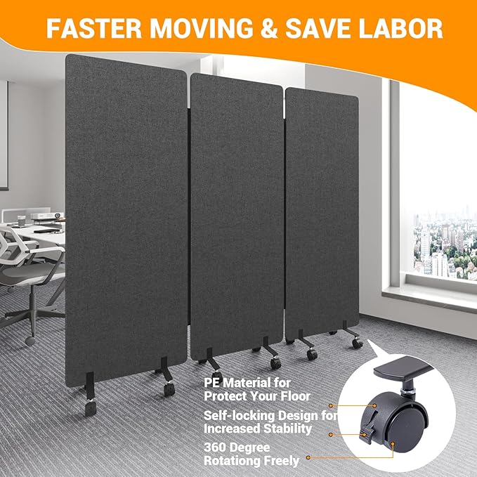 Soundproof Room Divider W/Wheels, 66in Office Dividers - Image 7