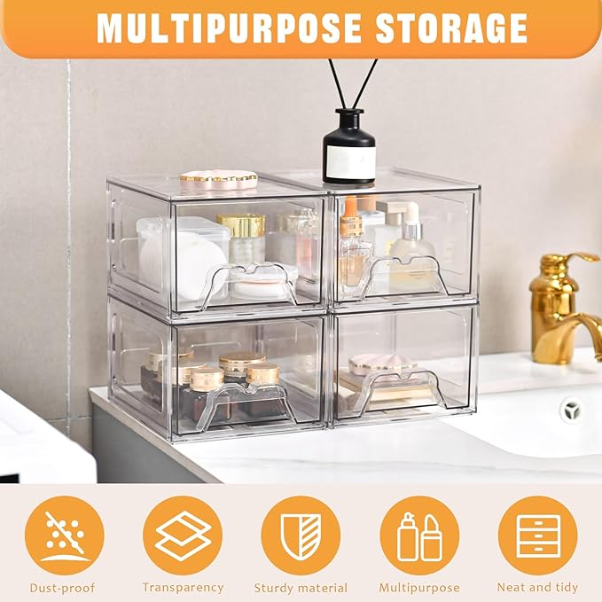 Stebopum 8 Pack Stackable Makeup Organizer, 4.4'' Tall Acrylic Bathroom Makeup - Image 4