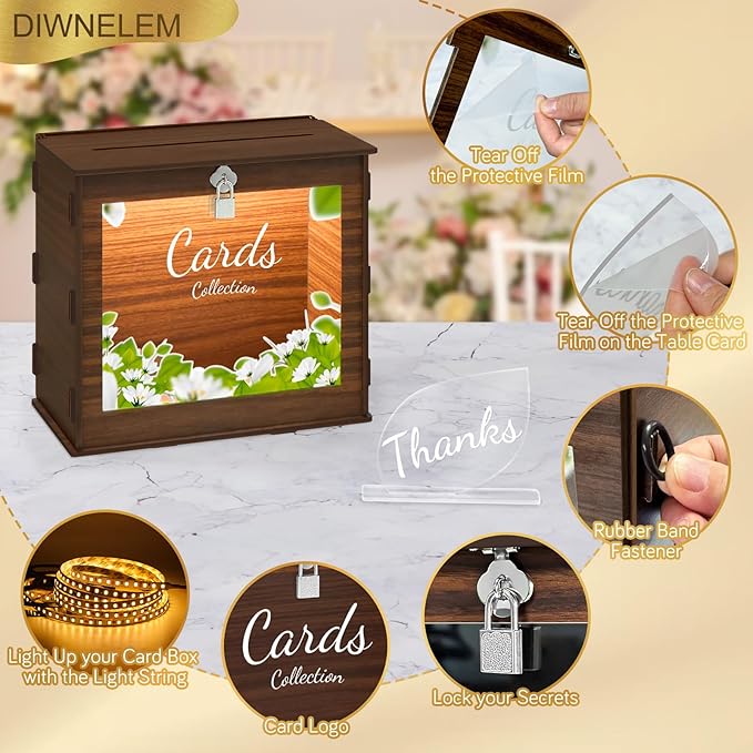 DIWNELEM Wooden Wedding Card Box - Image 3