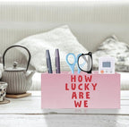 Exqcom Pink Positive Quotes Makeup Brush Holder, How Lucky Are We Pen Holder - Image 2