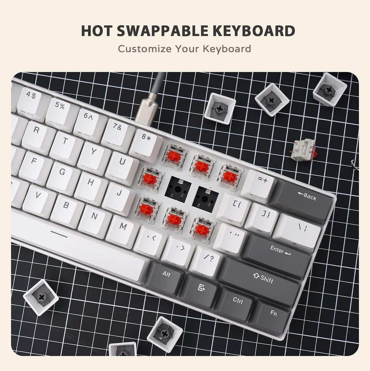 iLovBee i61 Mechanical Keyboard 60 Percent, RGB Hot Swappable Red Switch