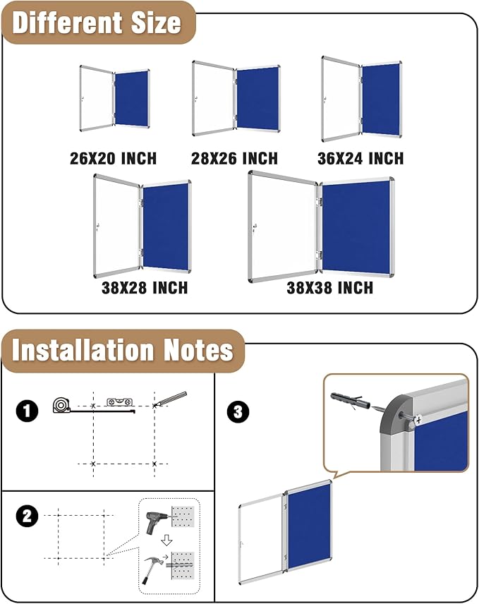 Mifuro 28"x26" Enclosed Bulletin Board, Lockable Weather-Resistant Aluminum - Image 4