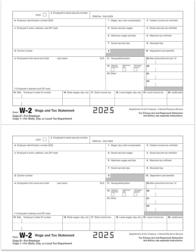 W2 Forms 2025, 6 Part Tax Forms, 25 Employee Kit of Laser Forms Designed - Image 5