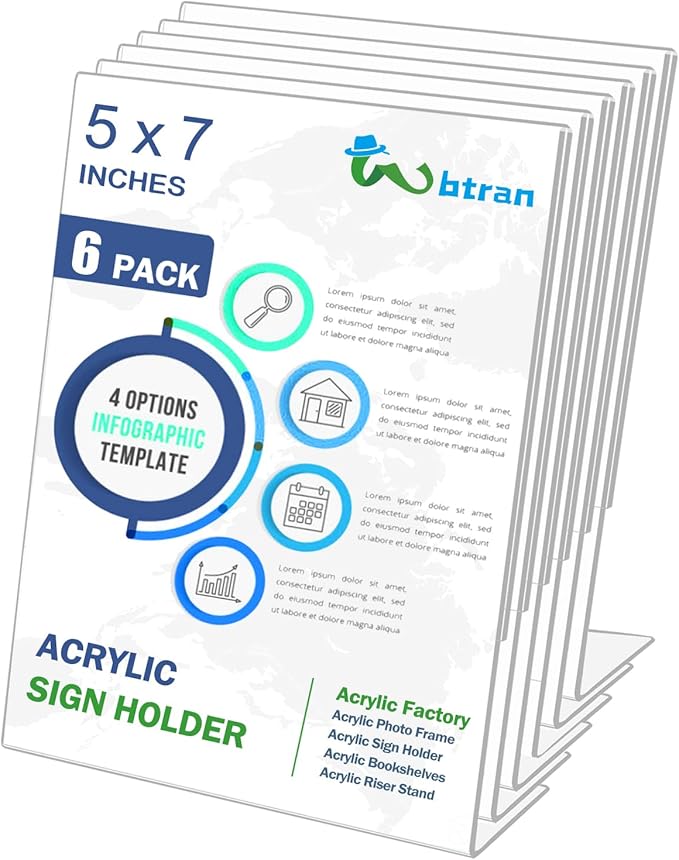 Wbtran Slanted Back Acrylic Sign Holder 5 x 7, Acrylic Stands by Wbtran