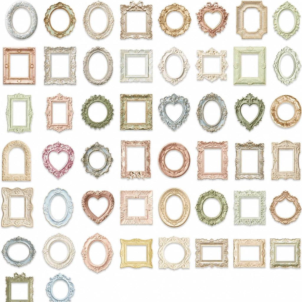 50 Pcs Vintage Embossed Frame Stickers for Scrapbooking - Aesthetic Retro Photo Frame Decals for DIY Journals, Phone Cases, Laptops, Water Bottles & Gifts