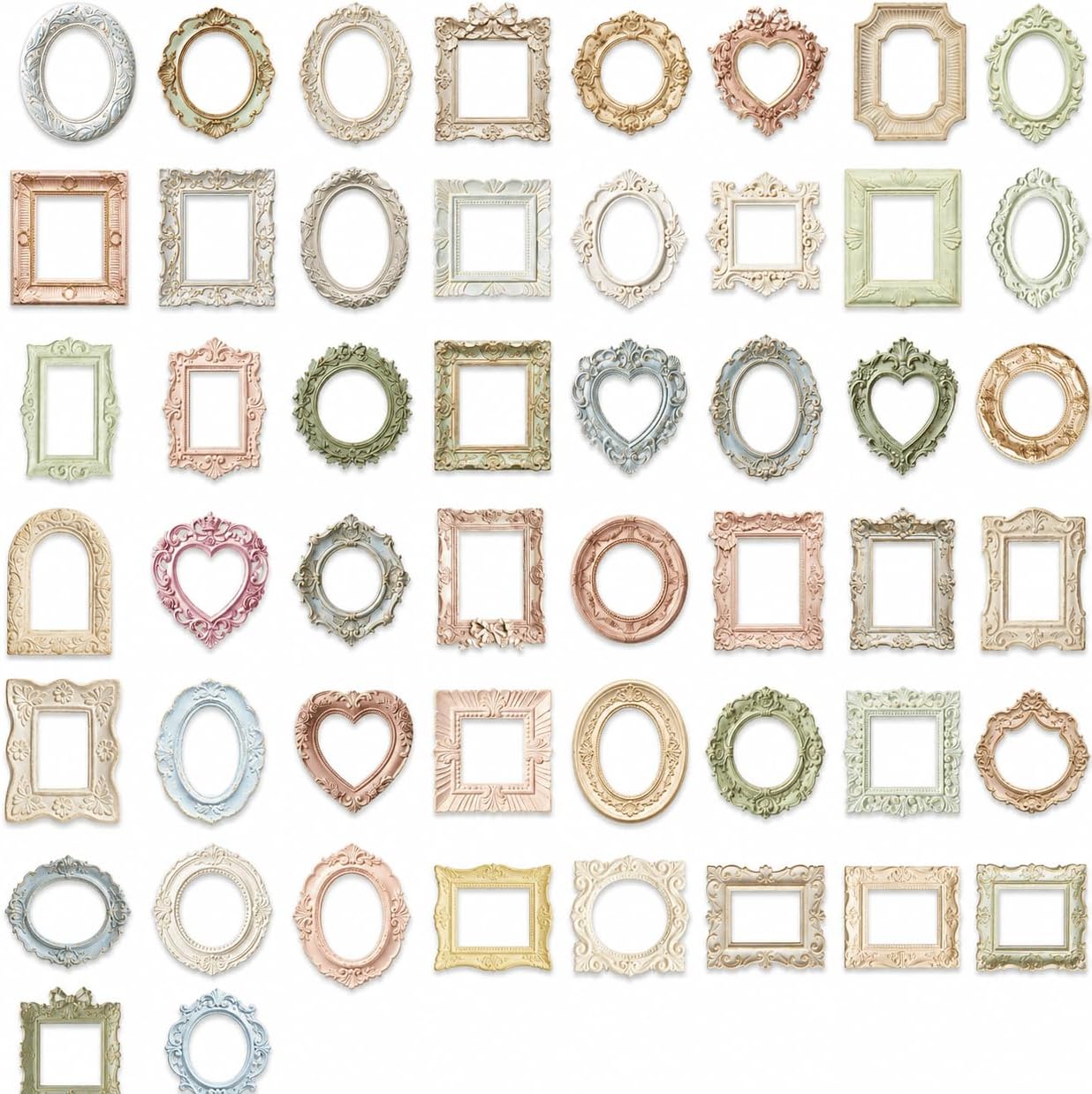 50 Pcs Vintage Embossed Frame Stickers for Scrapbooking - Aesthetic Retro Photo Frame Decals for DIY Journals, Phone Cases, Laptops, Water Bottles & Gifts