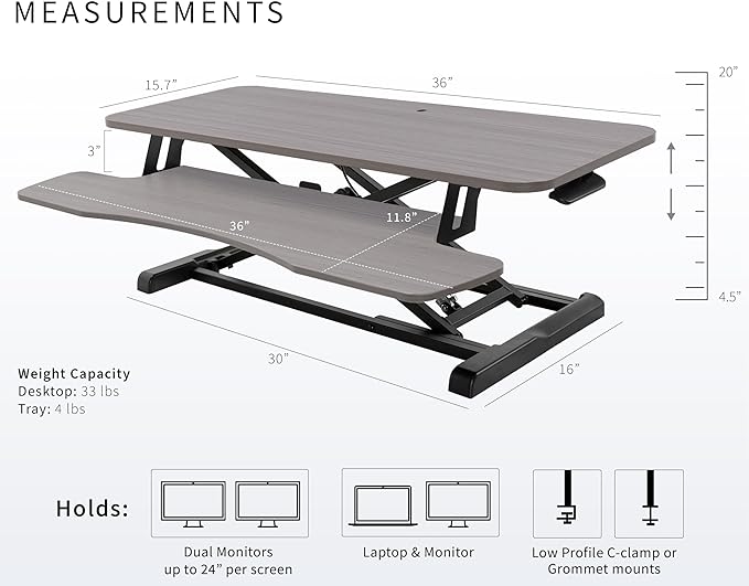 VIVO 36 inch Desk Converter, K Series, Height Adjustable Sit to Stand Riser - Image 3