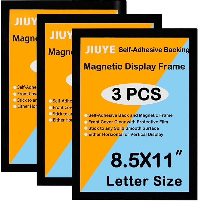JIUYE 3Pcs Self Adhesive Magnetic Sign Holder 8.5 x 11 inches, Wall Mount by JIUYE
