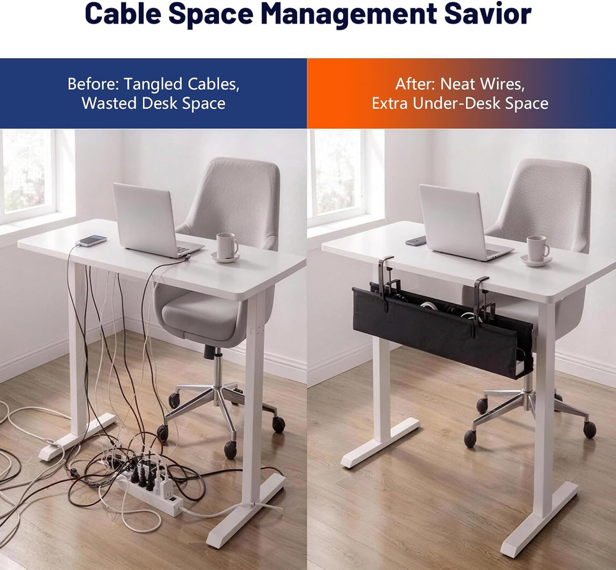 Under Desk Cable Management Tray 36" No Drill Metal Cord Organizer 70lbs