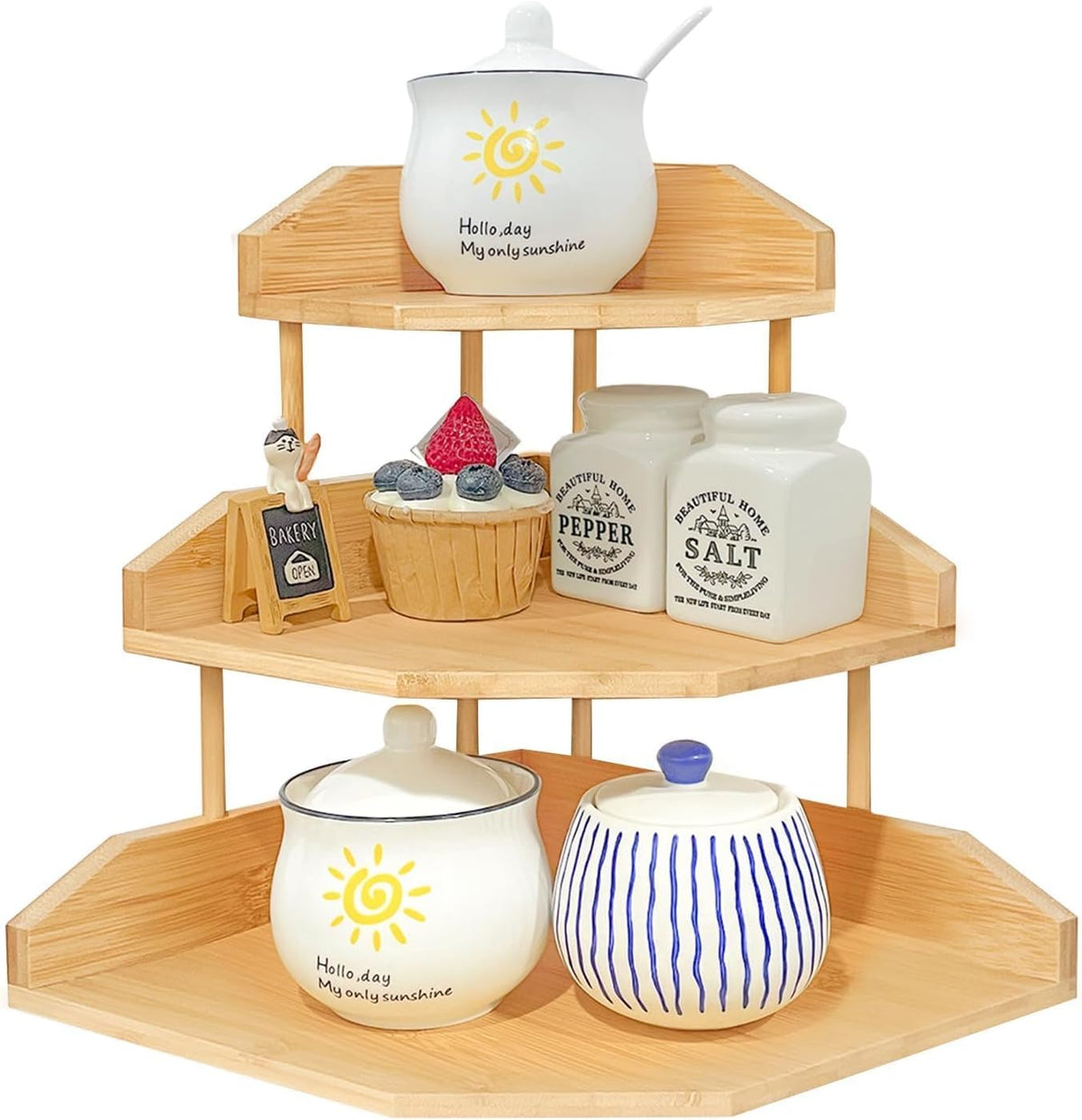 Bamboo Corner Desk Organizer Shelf, 3-Tier Triangle Storage Rack for Office &...