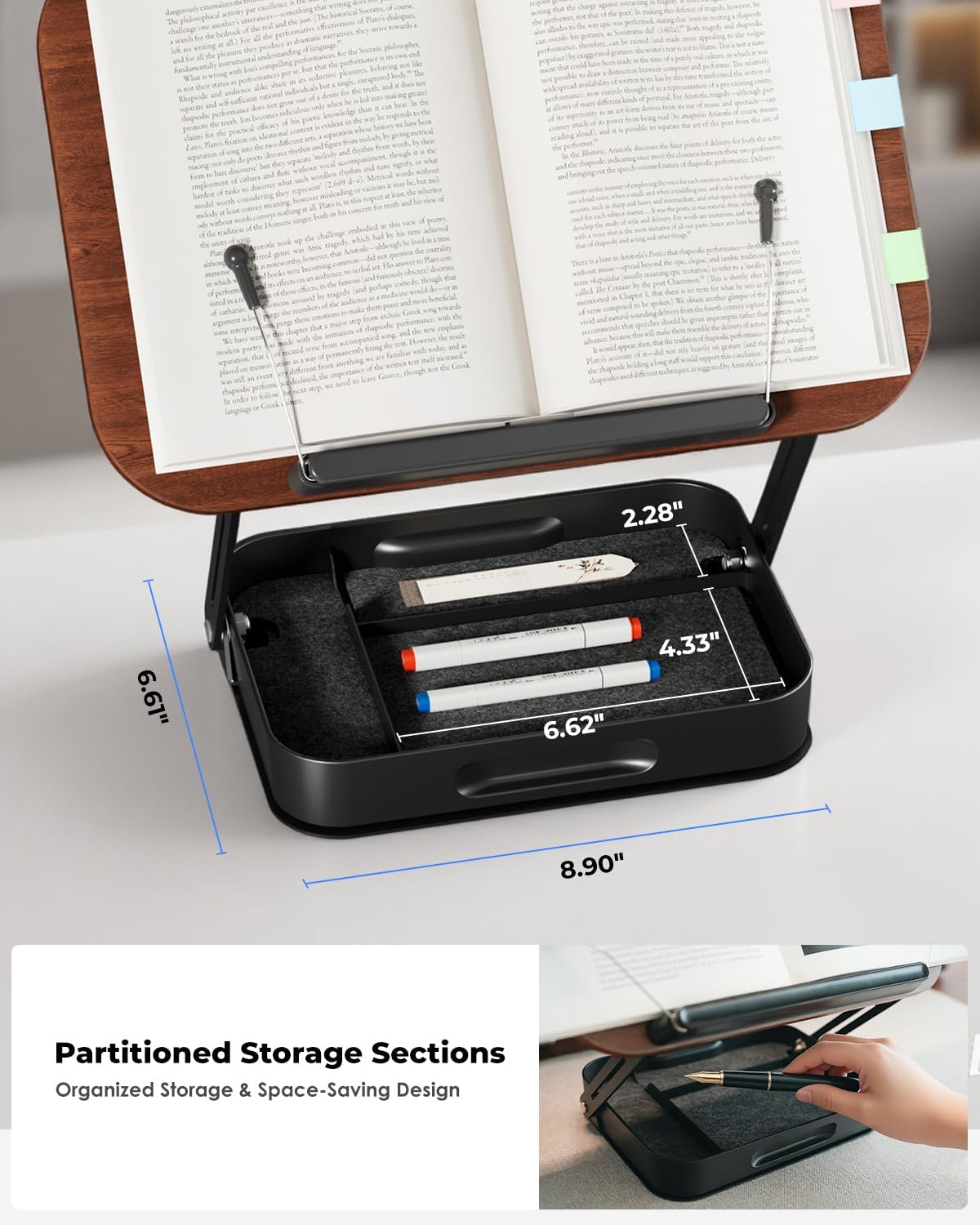 Viozon 360° Rotating Ergonomic Book Stand for Reading - Adjustable Wood Book ...