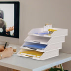 4 Pack Stackable Paper Trays for Letter Documents, Desktop File Organizers for - Image 7