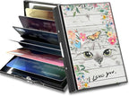 BWEGRHE Slim Credit Card Holder, Cat Flowers RFID Blocking Metal Wallet by BWEGRHE