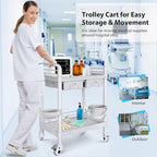 Medical Mobile Trolley Cart 2-Shelf 220 LBS Max Load Rolling Utility Cart Heavy - Image 7