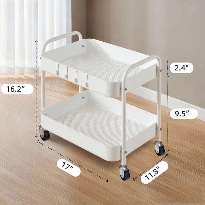Ufriandz Under Desk Storage Cart 2 Tier Utility Rolling Cart - Image 4