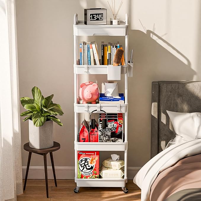 Sorgion 5 Tier Rolling Cart Organizer, Bathroom Cart Organizers - Image 2