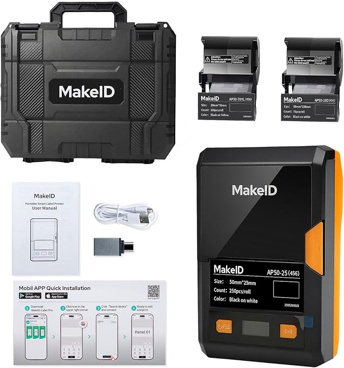 MakeID EP53 Label Maker with Hard Case, Portable Industrial 2" Print Head by MakeID