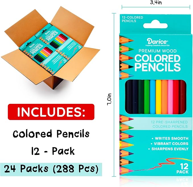 Darice Colored Pencils Bulk, 24 Packs 12 Colors, Pre-Sharpened Kid Coloring - Image 2