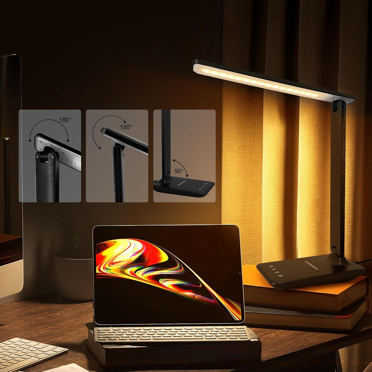 White crown LED Desk Lamp with 15W Wireless Charger & USB Port, Dimmable ...