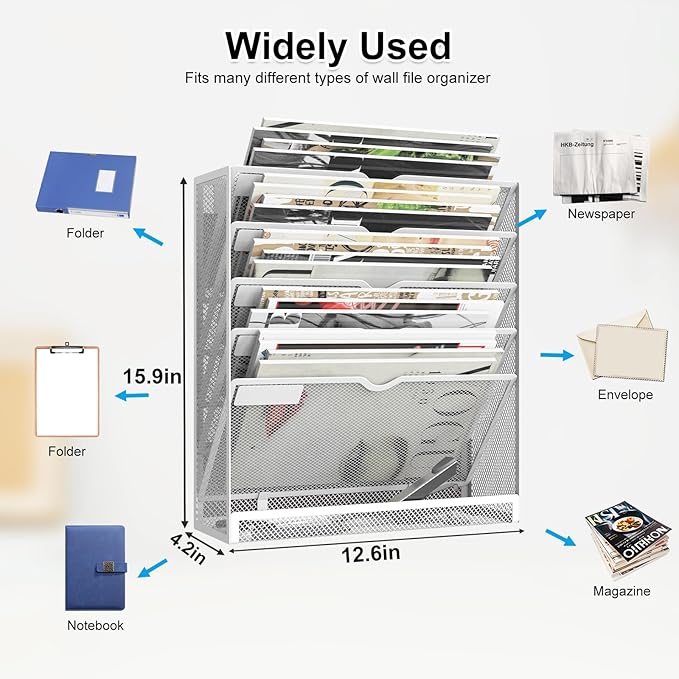 KZWKRG 6 Tier Magnetic File Holder, Large Capacity Mesh Hanging Wall Organizer - Image 5