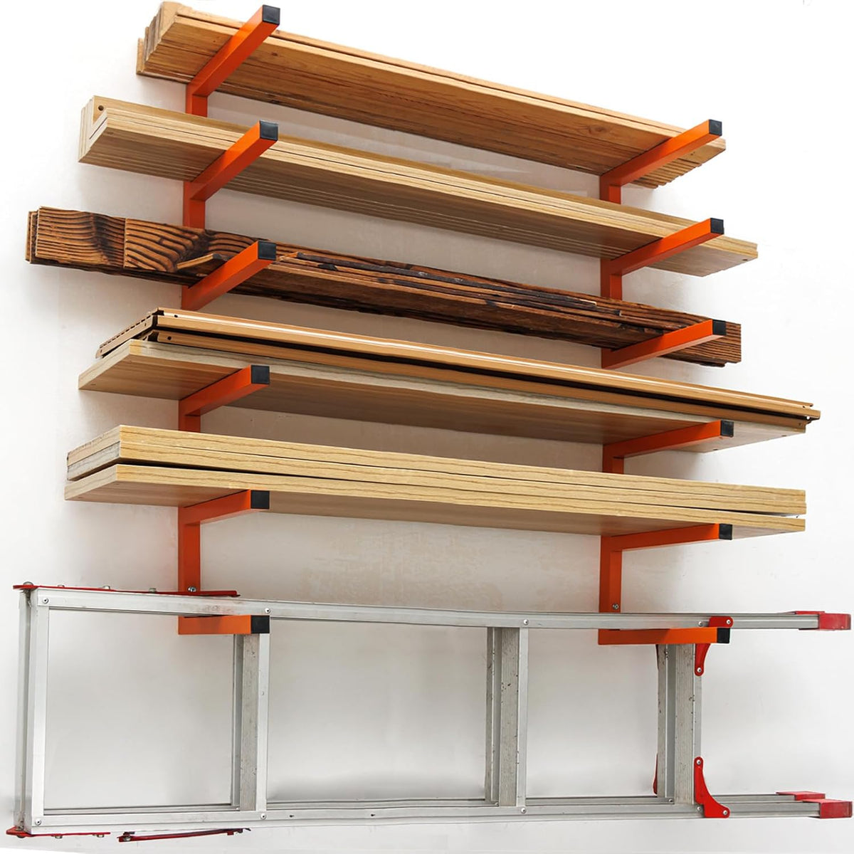 moomsine lumber storage rack wall mounted, 6-level holds, main product view