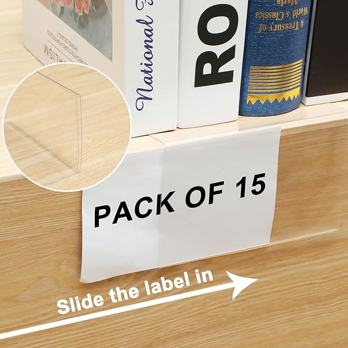 Containlol 15 Pieces Moveable Shelf Label Holders Clear Shelves Tags Moveable - Image 5