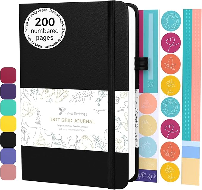 VIVID SCRIBBLES Dotted Journal – 140gsm Bleed Proof Thick White Paper – 200 by VividScribbles
