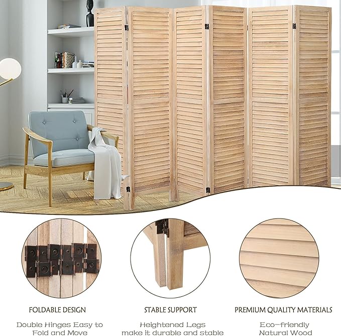6 Panel Room Dividers and Folding Privacy Screens, Divider - Image 7