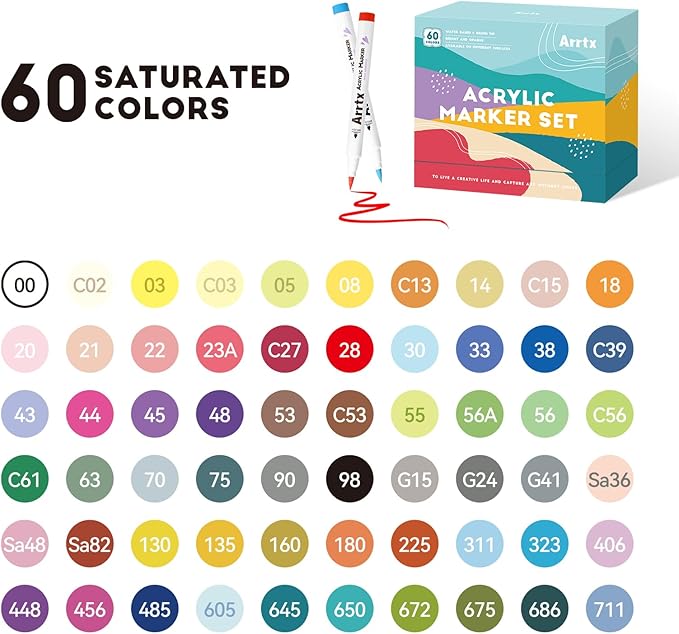 Arrtx 60 Colors Acrylic Paint Pens, Paint Markers Pens, - Image 3