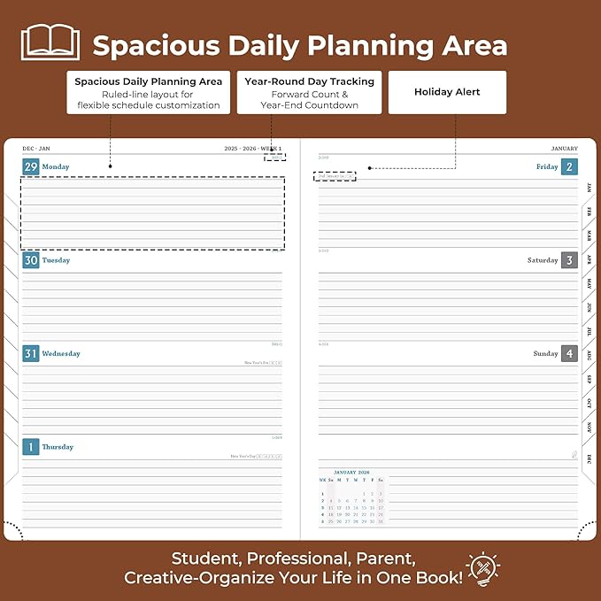 IN-LUXPRO Planner 2026 Daily Weekly and Monthly, 11.5"x8.5", 12 Months Spiral - Image 3