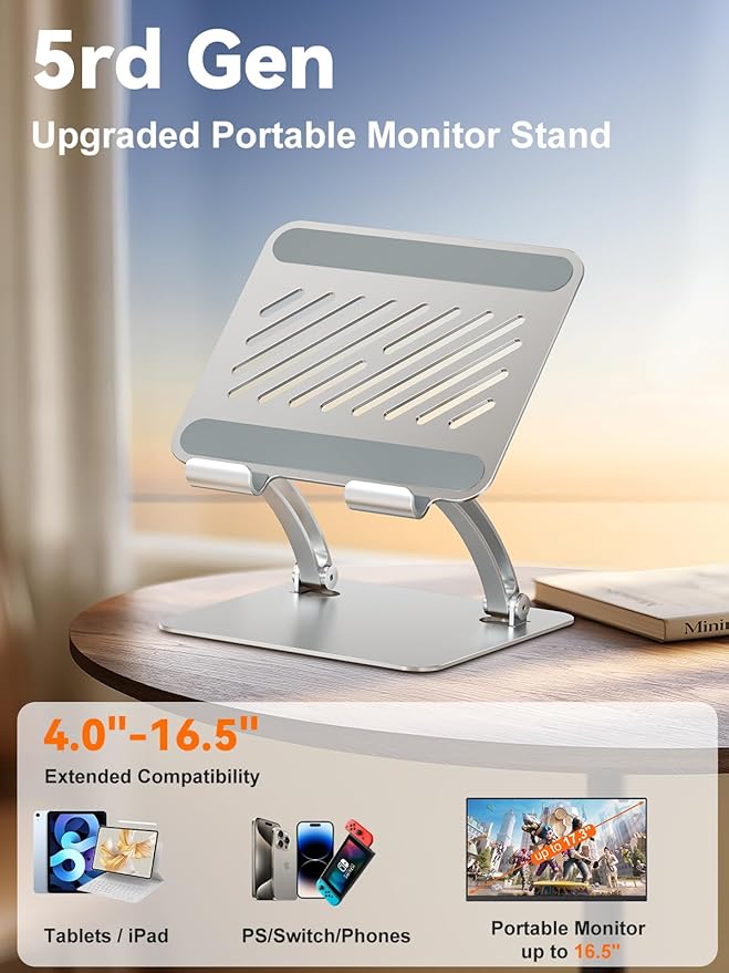 tounee Tablet Holder Stand, Dual Rod Adjustable Aluminum Desktop Stand - Image 2