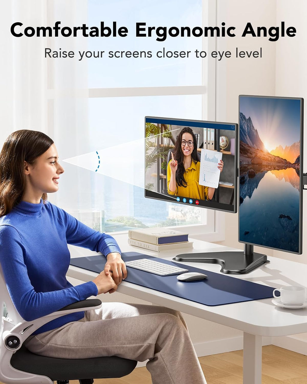 huanuo 32 inches dual monitor stand up to showing dimensions