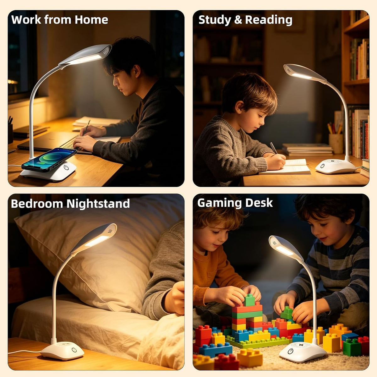 LED Desk Lamp with 15W Magnetic Wireless Charger, Stepless Dimming