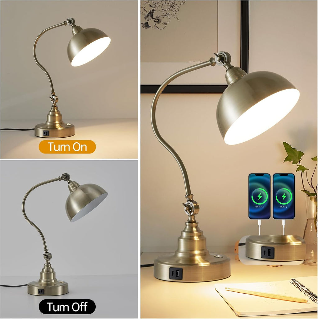 dimmable touch control antique brass desk lamp with on a desk or shelf
