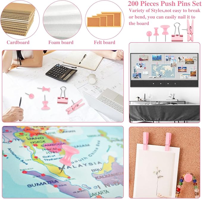 200 Pieces Push Pins Pink Thumb Tacks Cute Decorative Push Pins - Image 7