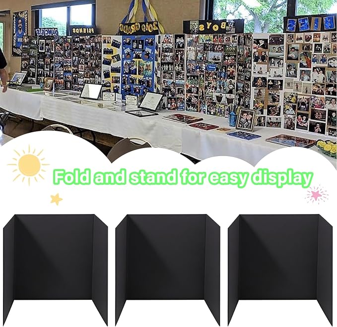 3-Pack Black Trifold Display Boards, 24 x 16 Inches Tri-Fold Corrugated - Image 3